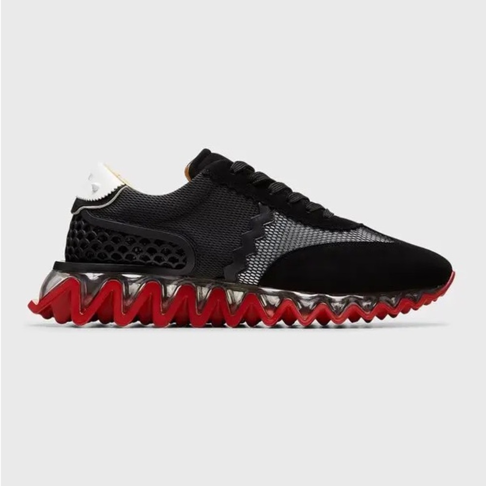 CHRISTIAN LOUBOUTIN Loubishark Mesh & Suede Clear Sole Sneakers 41
